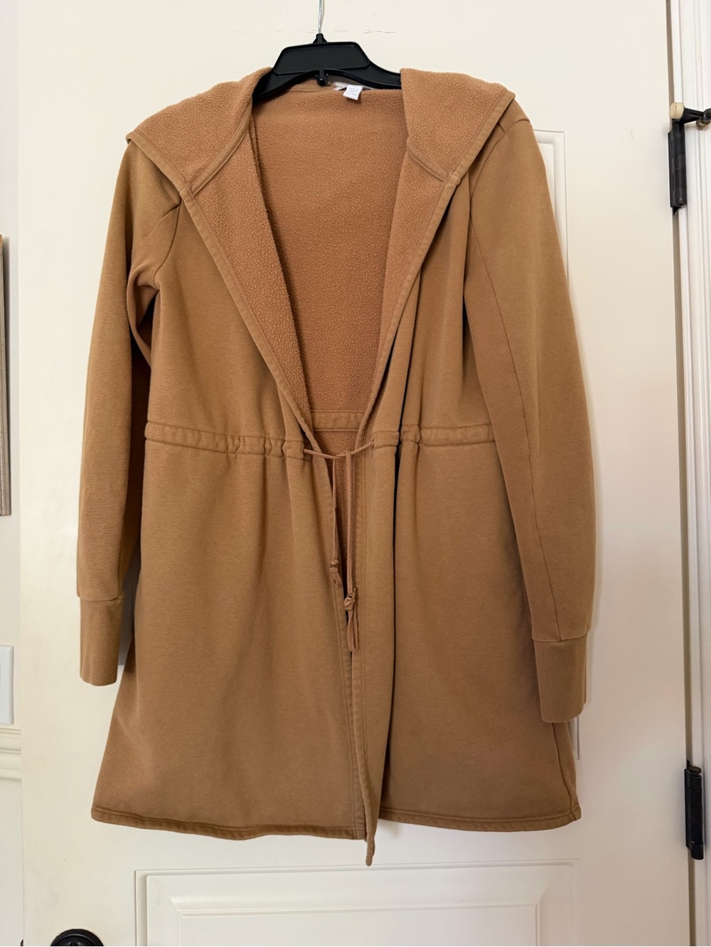 Beyond Yoga Hooded Drawstring open jacket in Camel s